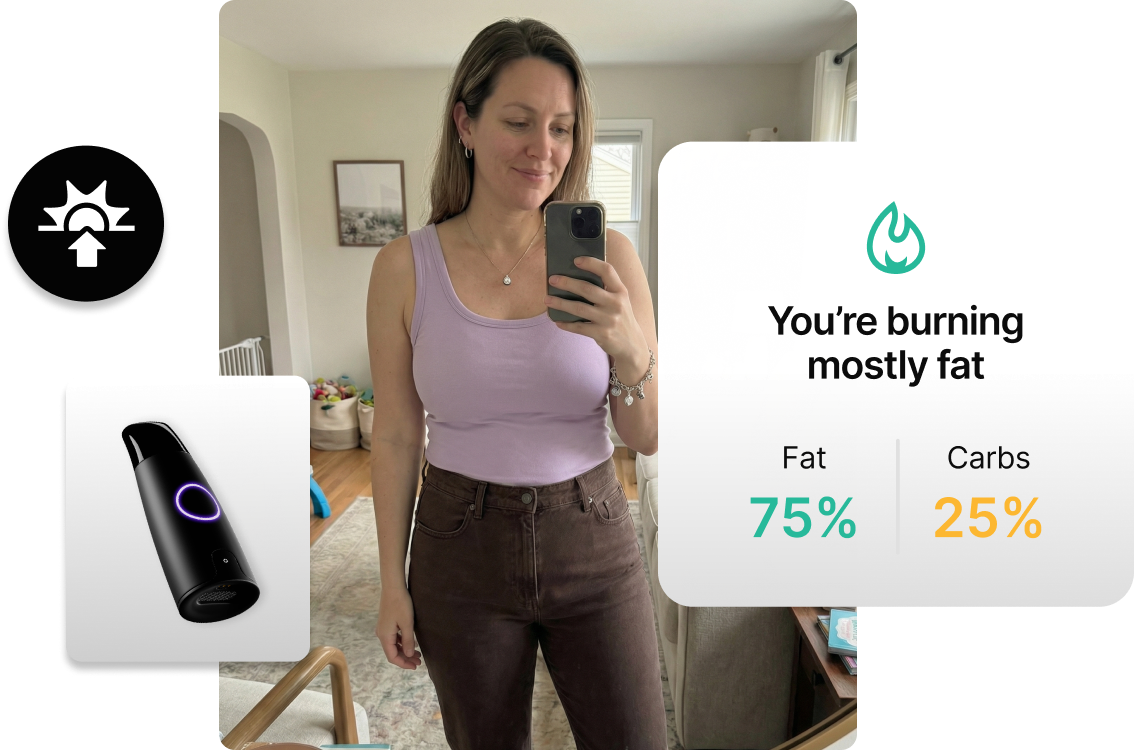 Lumen app showing you’re burning mostly fat – 75% fat, 25% carbs