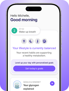Lumen app prompting a daily nutrition goal after the morning breath