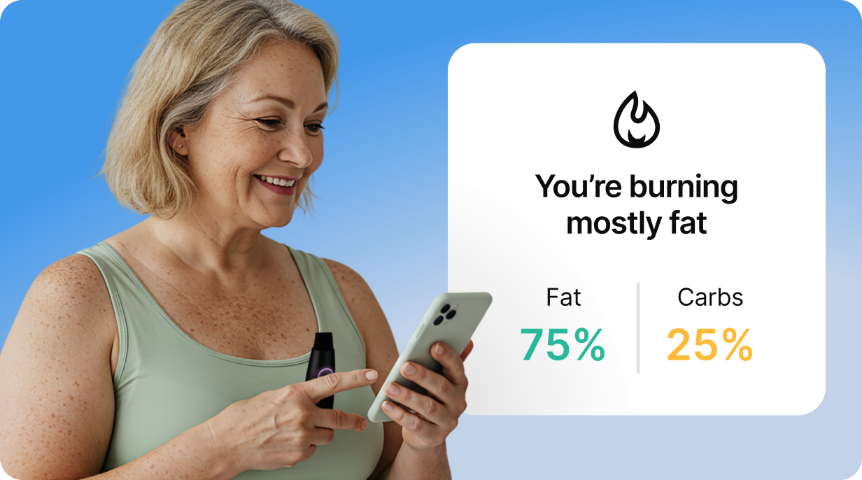Lumen app showing you’re burning mostly fat — 75% fat, 25% carbs
